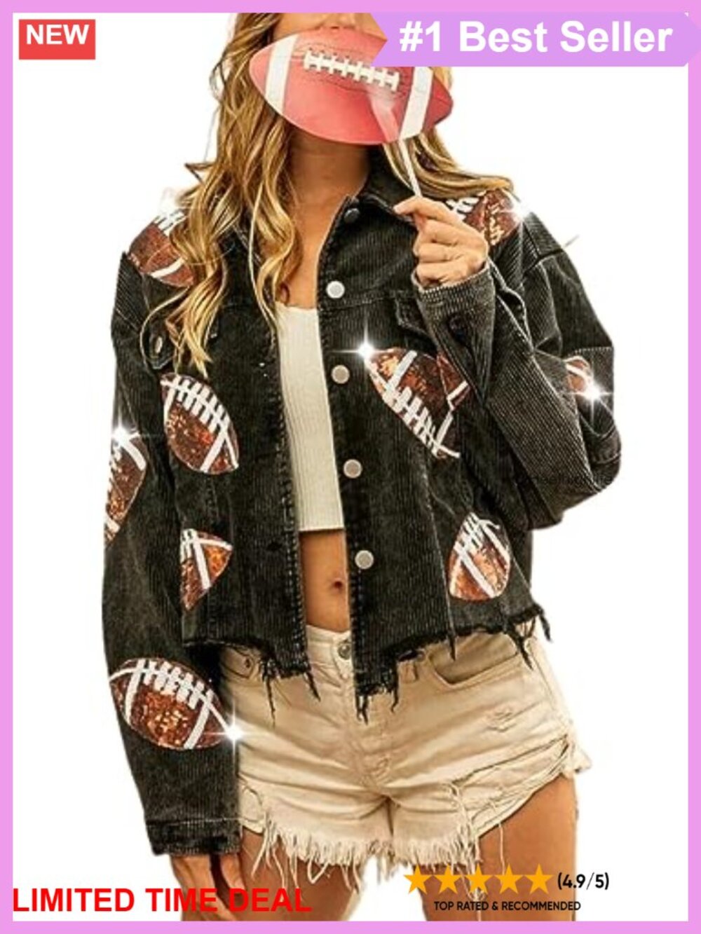 Corduroy Crop Shacket Frayed Hem Sequin Embroidery Button Down Women
